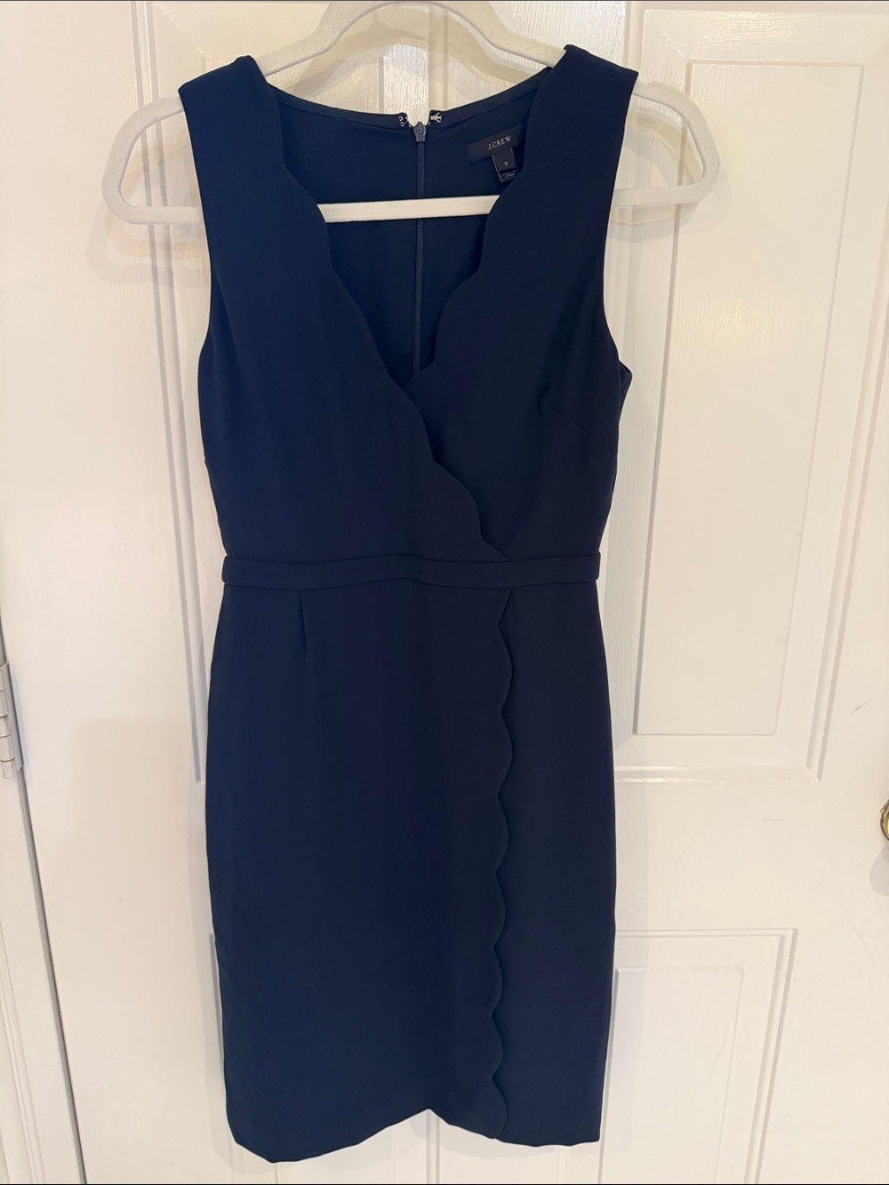 J. Crew Navy Scallop Sheath Dress with V-Neck